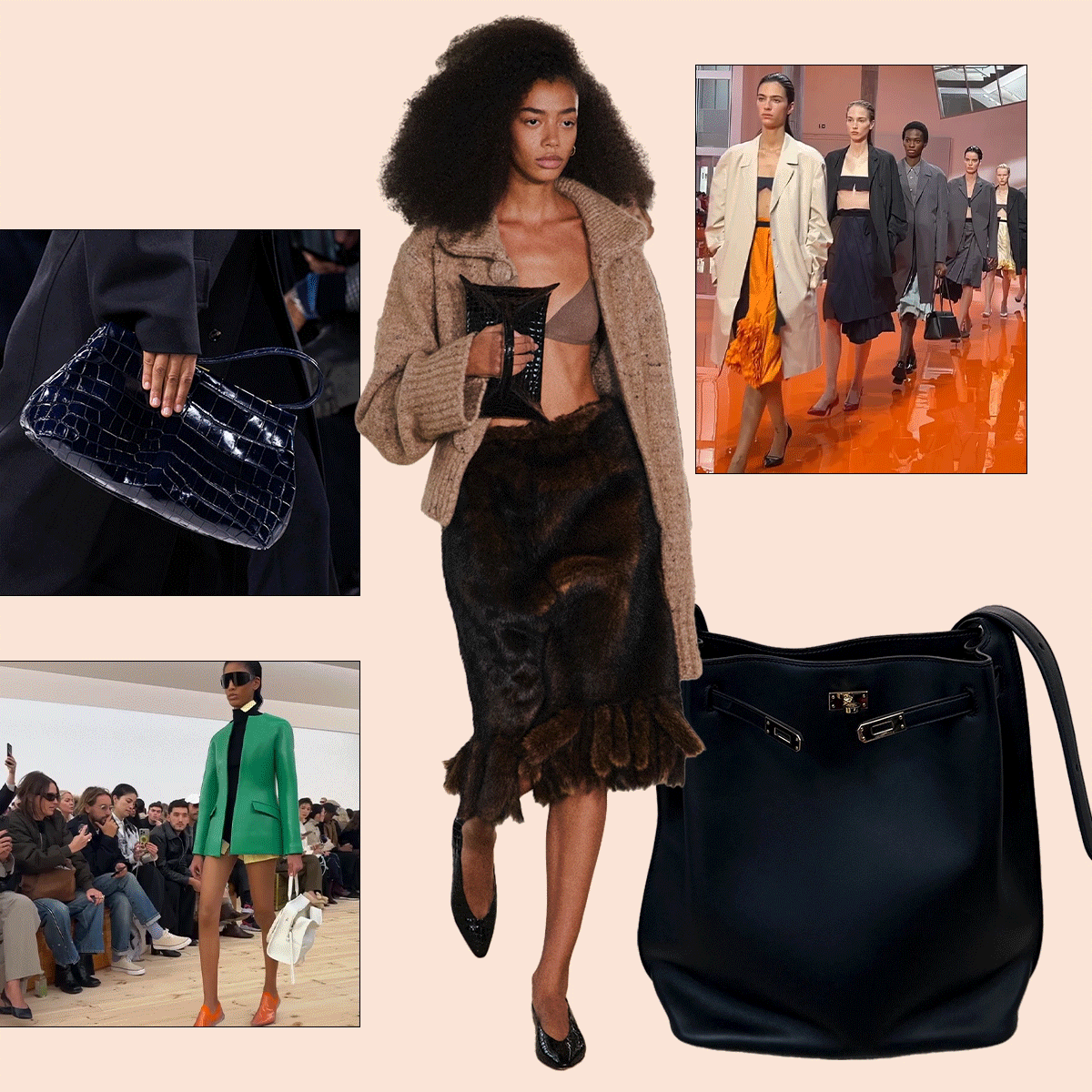 A collage featuring photos and gifs of items that debuted on the spring/summer 2026 runways.