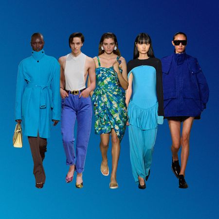 Capri blue trend on the spring/summer 2026 runway at Tory Burch, Versace, Chlo&eacute;, Ashlyn, and Victoria Beckham