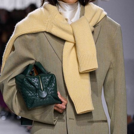 A collage of different photos from the S/S 26 Bottega Veneta show. 